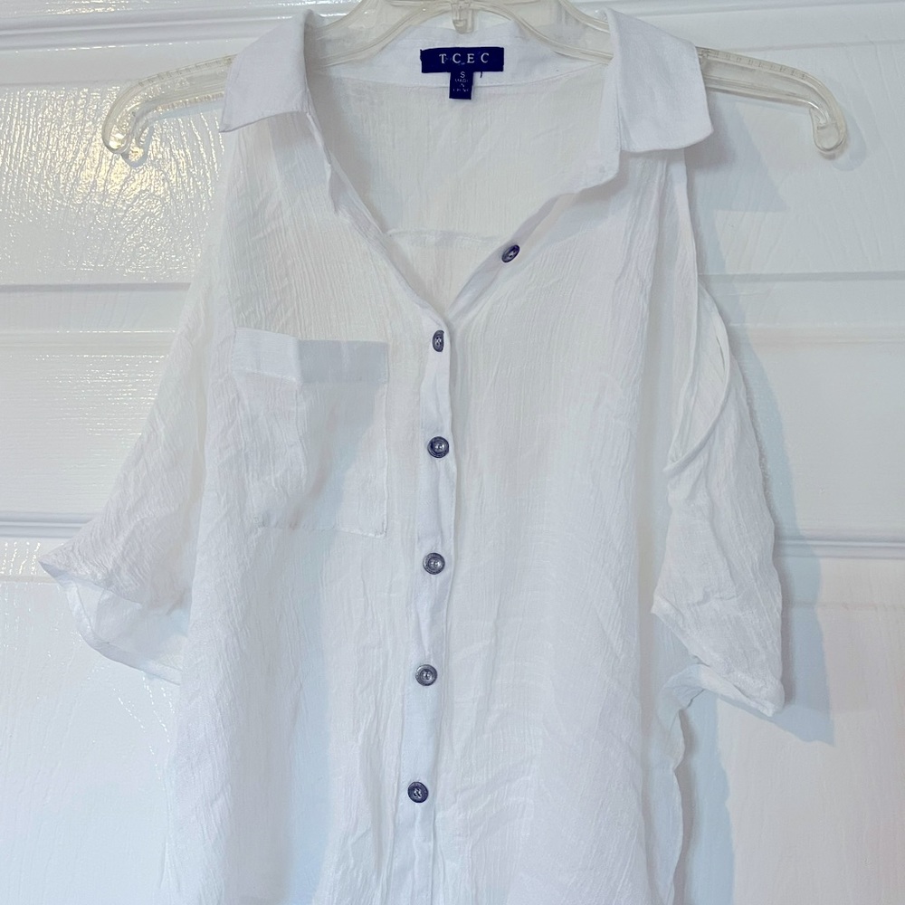 White Cold Shoulder Blouse, Size S